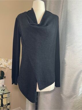 All Saints Black Asymmetric Cowl Turtleneck Sweater